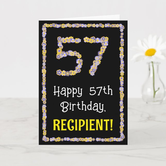Tarjeta 57.º cumpleaños: número de flores florales, nombre (Planta pequeña)