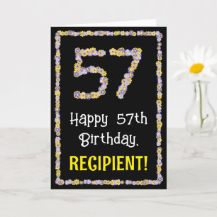 Tarjeta 57.º cumpleaños: número de flores florales, nombre