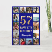57.º feliz cumpleaños Collage de fotos azul y oro