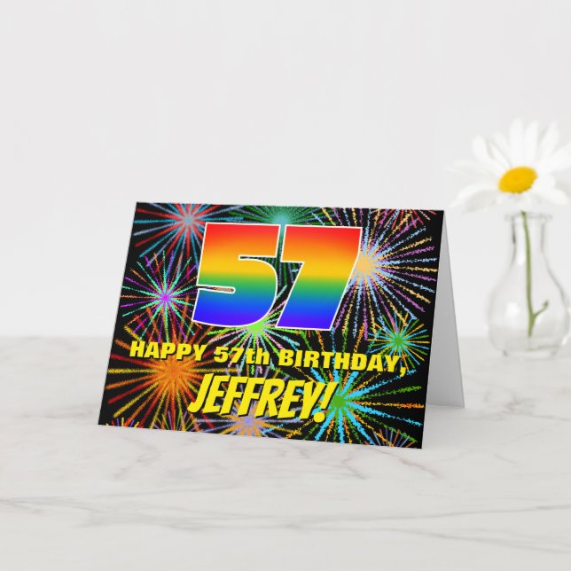 Tarjeta 57 Aniversario: Fuegos artificiales divertidos y c (Planta pequeña)