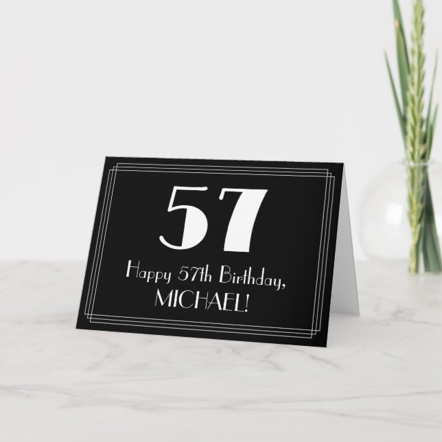 Tarjeta 57 cumpleaños ~ Art Deco Inspirado Aspecto "57", n (Anverso)
