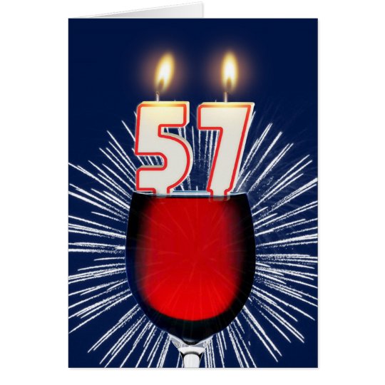 Tarjeta 57.o Cumpleaños con el vino y las velas