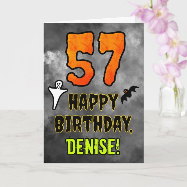 Tarjeta 57th Birthday: Eerie Halloween Theme + Custom Name (Orquídea)