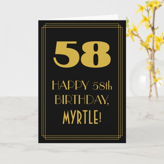 Tarjeta 58º cumpleaños ~ Art Deco Inspirado Aspecto "58" y (flor amarilla)