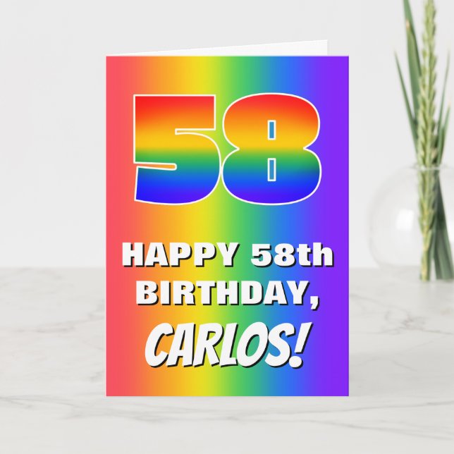 Tarjeta 58º cumpleaños: Colorido, divertido patrón arcoiri (Anverso)