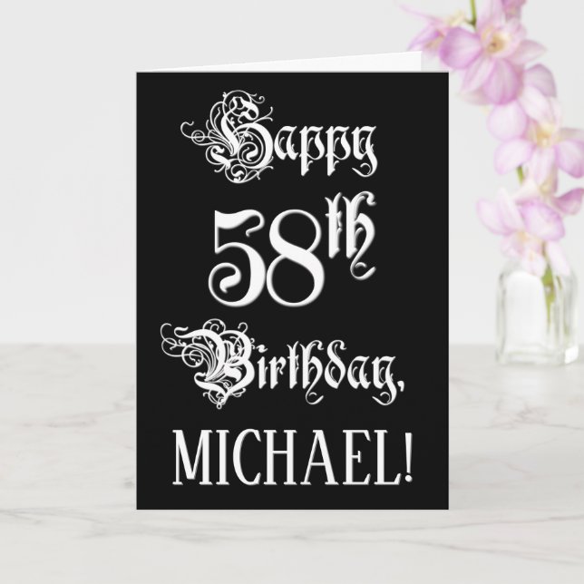 Tarjeta 58º cumpleaños: Elegante guión + nombre personaliz (Orquídea)