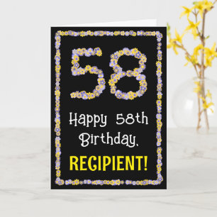 Tarjeta 58º cumpleaños: Flores florales número, nombre per