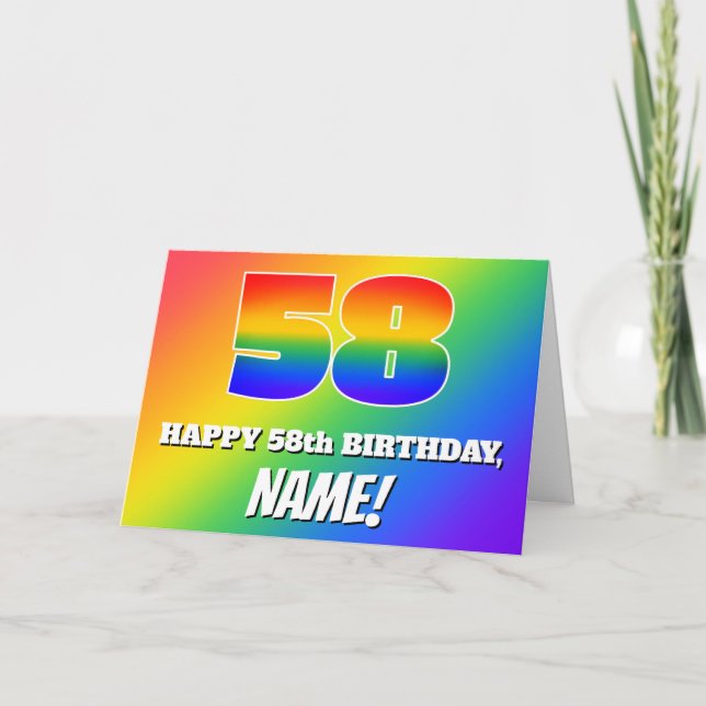 Tarjeta 58º cumpleaños: Patrón arcoiris multicolor # 58 (Anverso)