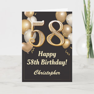 Tarjeta 58.º Confetti de Globos de Oro y Negro