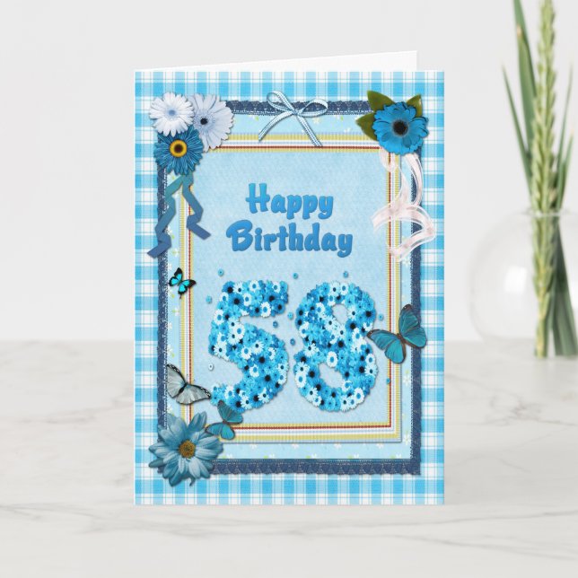 Tarjeta 58.º cumpleaños con un efecto scrapbook (Anverso)
