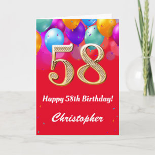 Tarjeta 58.º cumpleaños Globos de color rojo y oro