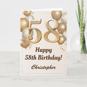 Tarjeta 58.º cumpleaños Globos de oro y cumpleaños de Conf
