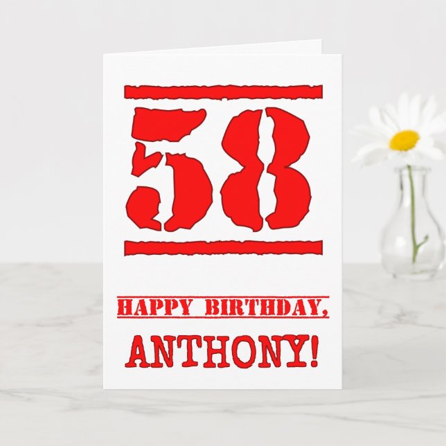 Tarjeta 58 Aniversario: Diversión, estampado de goma roja (Planta pequeña)