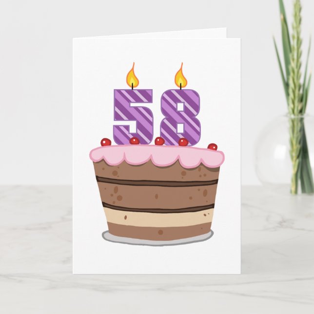 Tarjeta 58 años en el pastel de cumpleaños (Anverso)