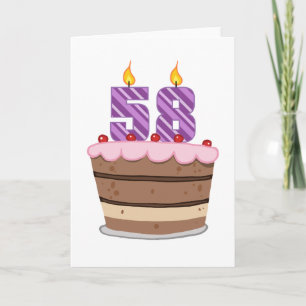 Tarjeta 58 años en el pastel de cumpleaños