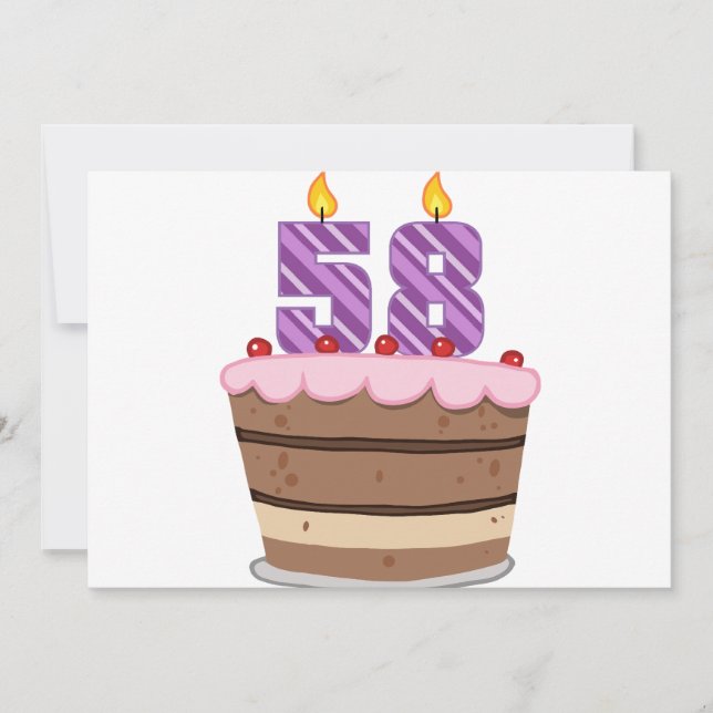 Tarjeta 58 años en el pastel de cumpleaños (Anverso)