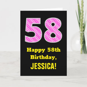 Tarjeta 58 Cumpleaños: Rayas Rosas y Corazones "58" + Nomb