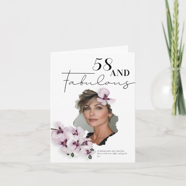 Tarjeta 58 & Fabulous Orchid Photo Birthday Greeting Card (Anverso)