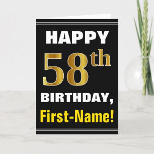 Tarjeta 58.o cumpleaños del oro intrépido, negro, falso