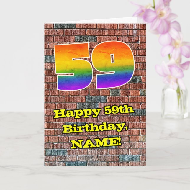 Tarjeta 59º cumpleaños: Arcoiris inspirado en graffiti div (Orquídea)