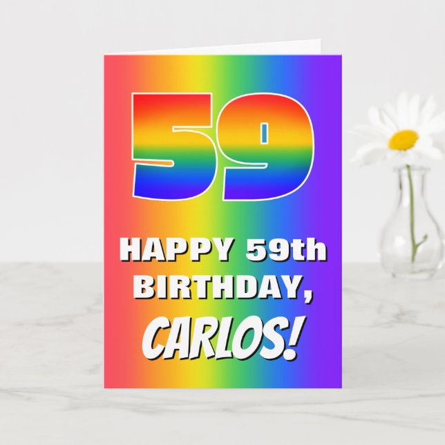 Tarjeta 59º cumpleaños: Colorido, divertido patrón arcoiri (Planta pequeña)