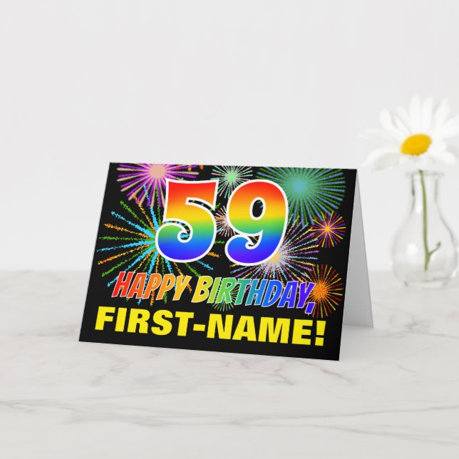 Tarjeta 59º cumpleaños: negrita, diversión, fuegos artific (Planta pequeña)