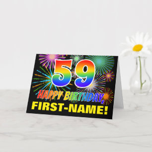 Tarjeta 59º cumpleaños: negrita, diversión, fuegos artific