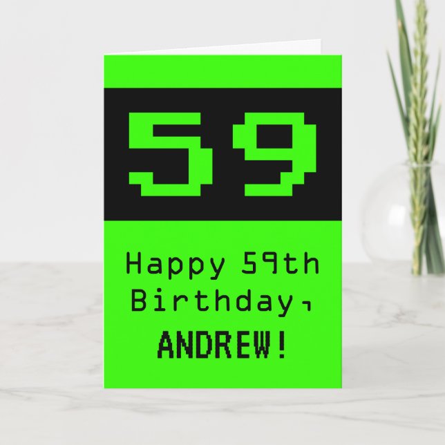 Tarjeta 59º cumpleaños: Nerdy / Geeky Style "59" y nombre (Anverso)