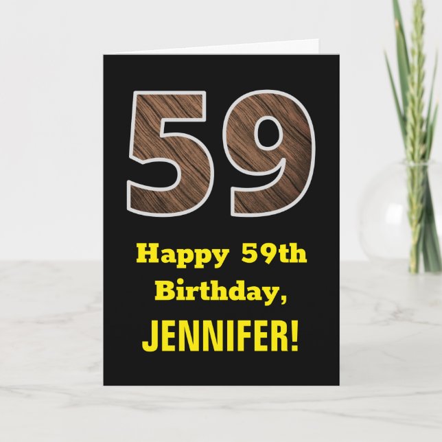 Tarjeta 59º cumpleaños: Nombre, Modelo de grano de madera  (Anverso)