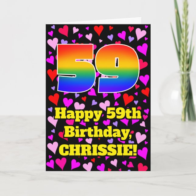 Tarjeta 59º cumpleaños: Patrón de corazones amorosos, arco (Anverso)