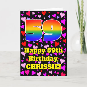 Tarjeta 59º cumpleaños: Patrón de corazones amorosos, arco
