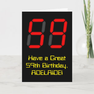 Tarjeta 59º cumpleaños: Red Digital Clock Style "59" + Nom