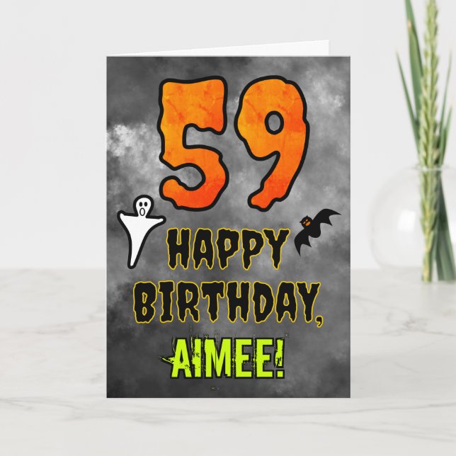 Tarjeta 59º Cumpleaños: Tema espeluznante de Halloween + N (Anverso)