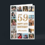 Tarjeta 59.º Collage de fotos blanco y oro feliz cumpleaño<br><div class="desc">59.ª tarjeta de cumpleaños de oro y Collage de fotos blanco. Para una mayor personalización,  haga clic en el botón "Personalizar" y utilice nuestra herramienta de diseño para modificar esta plantilla.</div>
