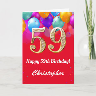 Tarjeta 59.º cumpleaños Globos de color rojo y oro