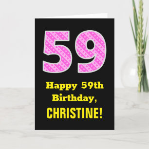 Tarjeta 59.º cumpleaños: Rayas rosas y corazones "59" + no