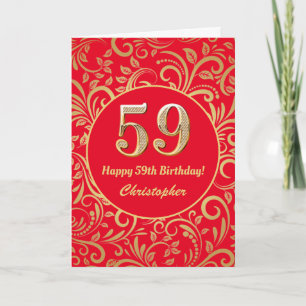 Tarjeta 59.º patrón floral rojo y dorado