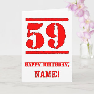 Tarjeta 59° cumpleaños: Diversión, estampado de goma roja