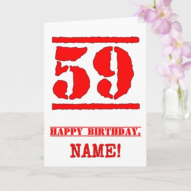Tarjeta 59° cumpleaños: Diversión, estampado de goma roja (Orquídea)