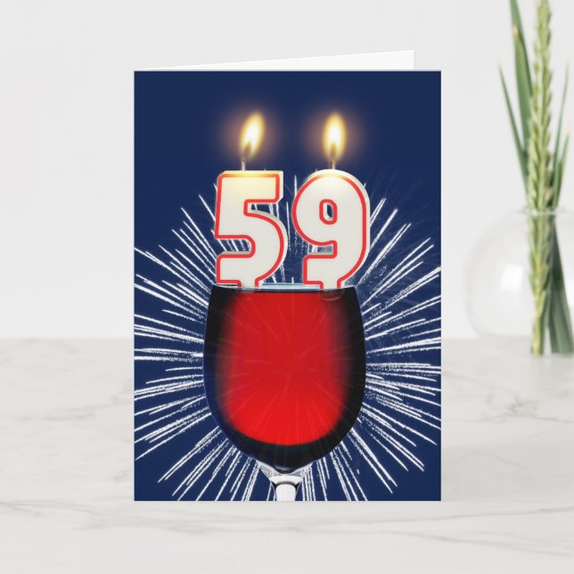 Tarjeta 59.o Cumpleaños con el vino y las velas (Anverso)