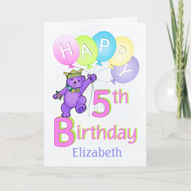 Tarjeta 5.ª Princesa de Cumpleaños, nombre personalizado (Anverso)