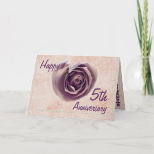 Tarjeta 5.º aniversario Boda - Corazón Rosa morado