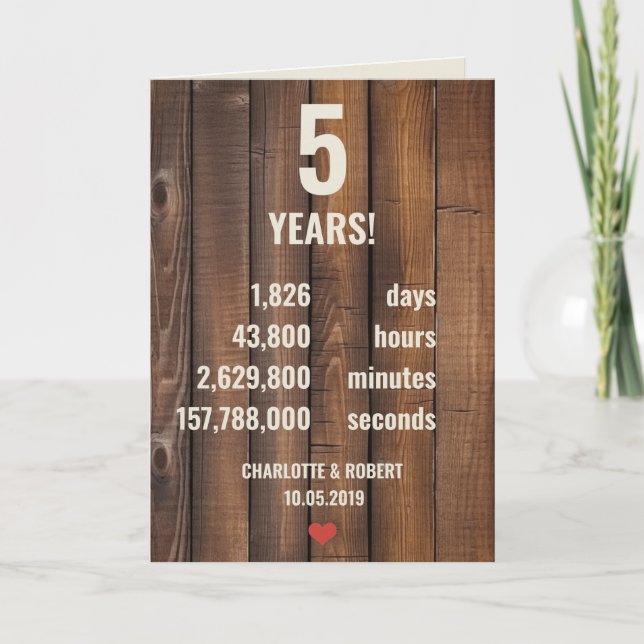 Tarjeta 5.º aniversario del boda (Anverso)