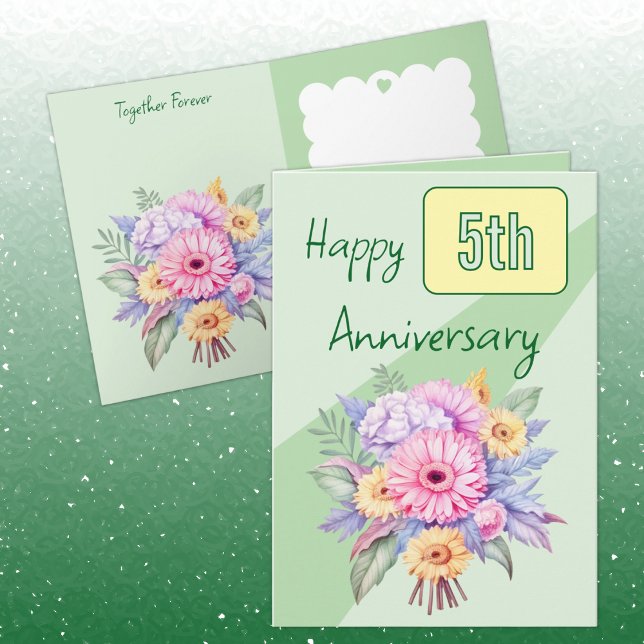 Tarjeta 5.º aniversario flores gerbera verde (Subido por el creador)