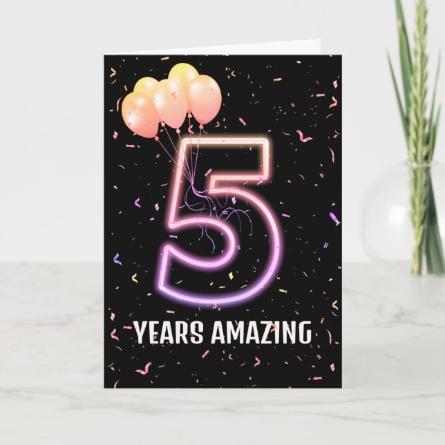 Tarjeta 5.º Balón de cumpleaños y Confetti (Anverso)