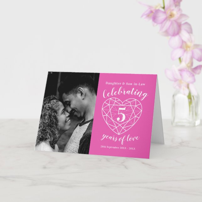 Tarjeta 5.º Boda Aniversario del corazón tourmalina rosa (Orquídea)