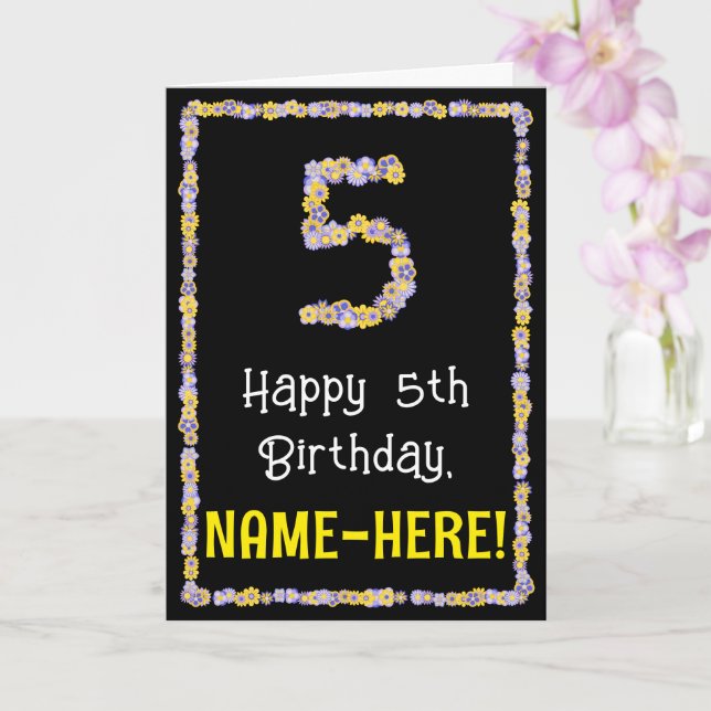 Tarjeta 5.º cumpleaños: Flores florales, nombre personaliz (Orquídea)