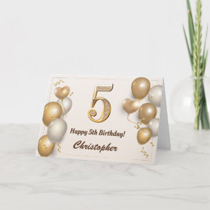 Tarjeta 5.º cumpleaños Globos de oro y cumpleaños de Confe