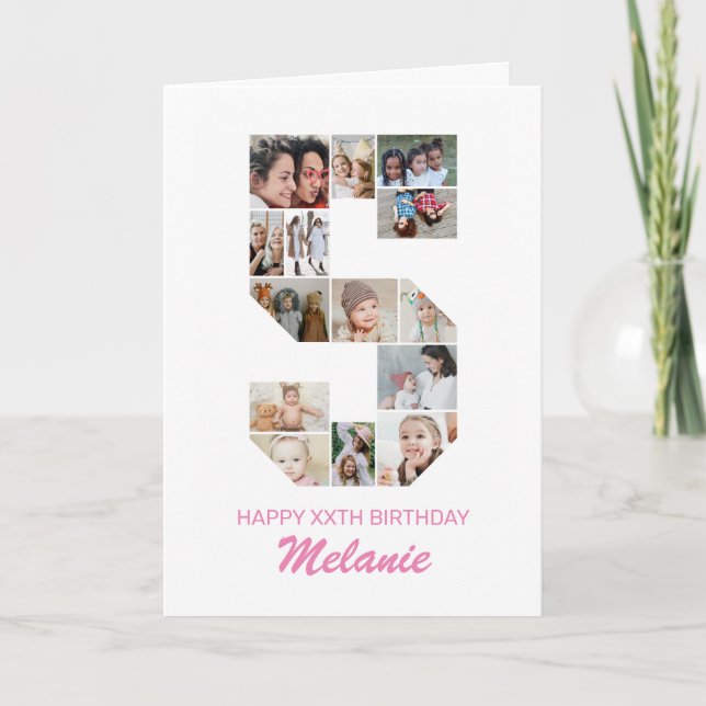 Tarjeta 5.º cumpleaños número 5 Collage de fotos personali (Anverso)