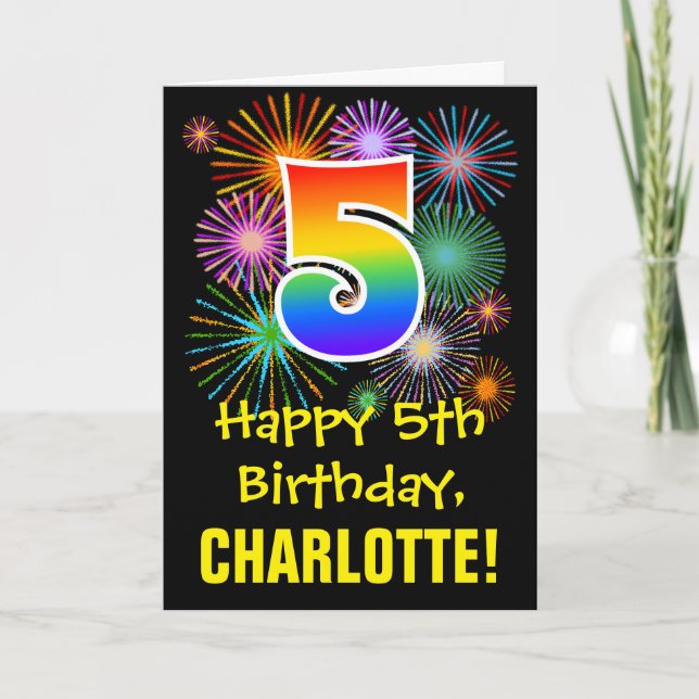 Tarjeta 5.º cumpleaños: Patrón de fuegos artificiales dive (Anverso)